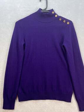 Lauren Ralph Lauren Womens XS Purple 100% Cashmere Sweater Gold Button Shoulder